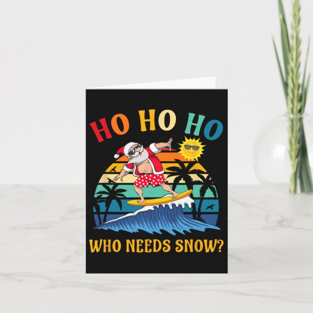 Christmas In July Fun Santa Surfing Summer Beach V Card (Front)
