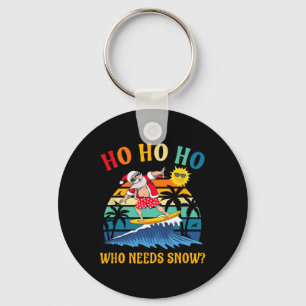 Christmas In July Fun Santa Surfing Summer Beach V Keychain