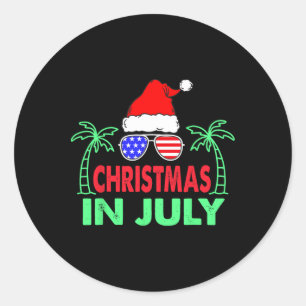 Christmas In July Funny 4th Of July Beach Summer S Classic Round Sticker
