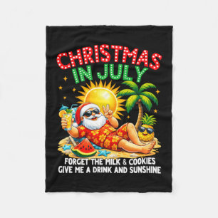 Christmas In July Funny Beach Santa Summer Fleece Blanket