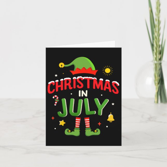 Christmas In July Funny Elf For Summer Xmas 1  Card (Front)