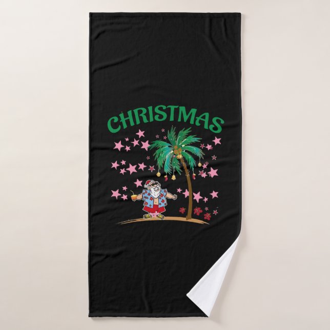 Christmas In July Funny Santa Claus Tropical Beach Bath Towel (Bath Towel)