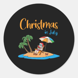 Christmas In July Funny Santa Eating Watermelon Classic Round Sticker