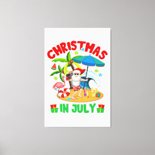 Christmas in July Funny Santa Hat Sunglasses Summe Canvas Print