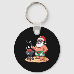 Christmas in july funny santa santa grilling bbq  keychain