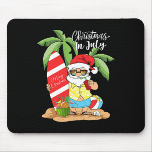 Christmas In July Funny Santa Summer Watermelon Va Mouse Pad