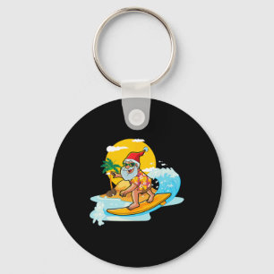 Christmas In July Funny Santa Surfing Summer Aloha Keychain