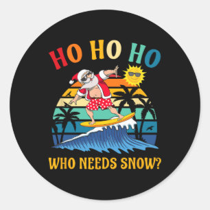 Christmas In July Funny Santa Surfing Summer Beach Classic Round Sticker