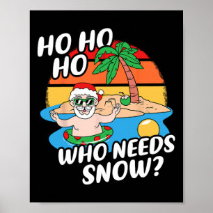 Christmas In July Funny Santa Surfing Summer Beach Poster
