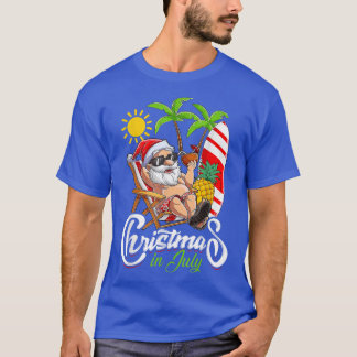 Christmas In July Funny Santa Surfing Summer Beach T-Shirt