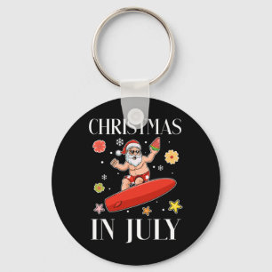 Christmas In July Funny Santa Surfing Summer Surfe Keychain