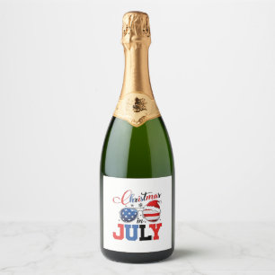 Christmas in July Funny Santa Xmas 4h of July Sparkling Wine Label