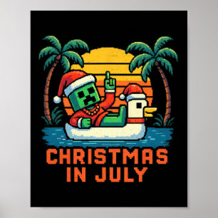 Christmas In July Funny Santa Zombie Chicken Pixel Poster