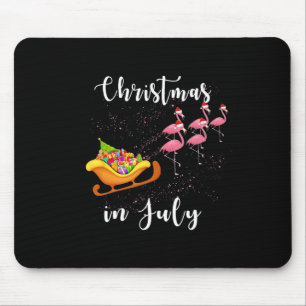 Christmas In July Funny Sleigh Flamingos Women Kid Mouse Pad