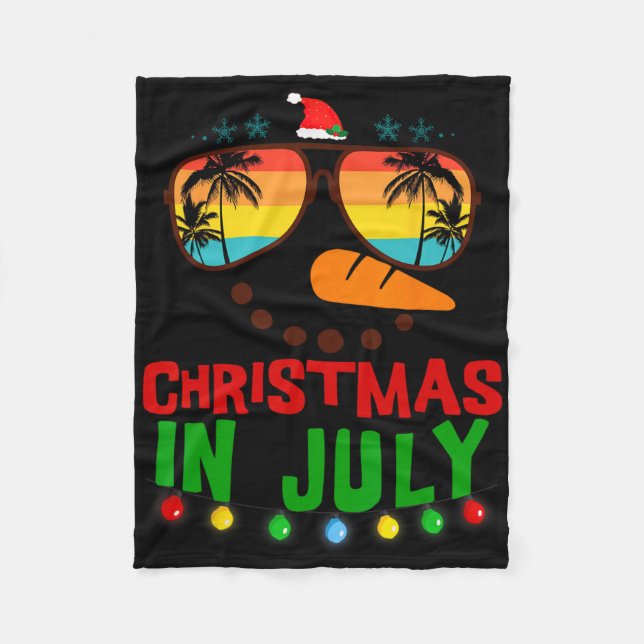 Christmas In July Funny Snowman Beach Summer Hawai Fleece Blanket (Front)