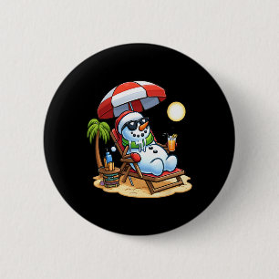 Christmas In July Funny Snowman Summer Fun Beach H 2 Inch Round Button