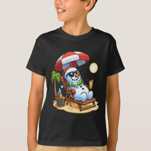 Christmas In July Funny Snowman Summer Fun Beach H T-Shirt