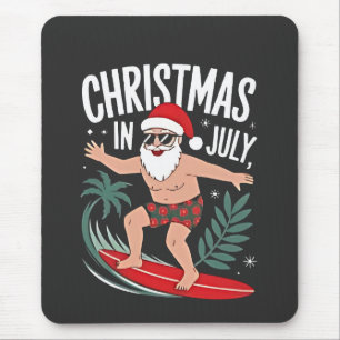 Christmas in July Funny Surfing Santa Vacation  Mouse Pad