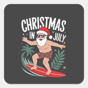 Christmas in July Funny Surfing Santa Vacation  Square Sticker