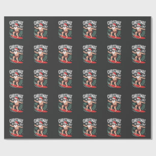Christmas in July Funny Surfing Santa Vacation  Wrapping Paper