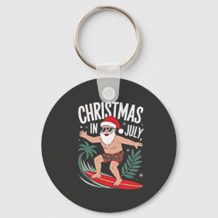 Christmas in July Funny xmas Christmas Santa Beach Keychain