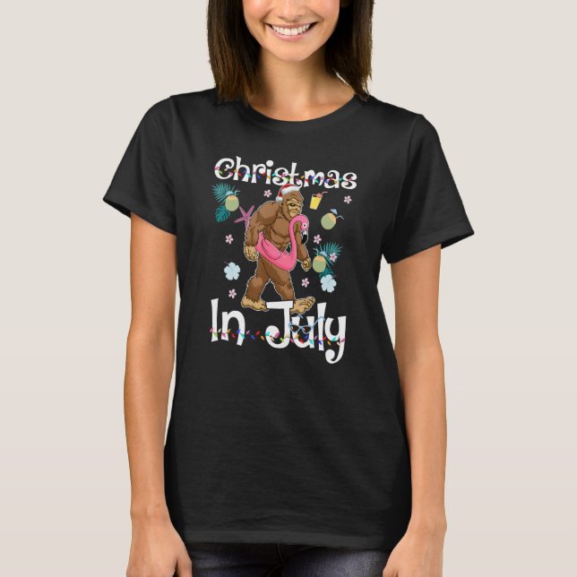 Christmas In July Gorilla Flamingo Summer Beach Po T-Shirt (Front)