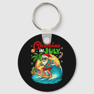 Christmas In July Hawaii Santa Surfing Summer Beac Keychain