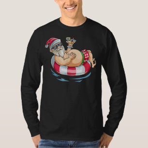 Christmas In July Hawaiian Santa Floatie Summer T-Shirt