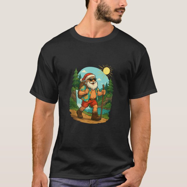 Christmas in July Hiking Hawaiian Santa Waterfall  T-Shirt (Front)