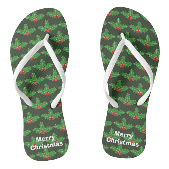 Christmas in July holly leaf beach flip flops (Footbed)
