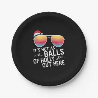 Christmas In July Hot As Balls Santa Sunglass Paper Plate