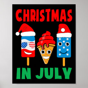 Christmas In July Ice Cream Pops In Santa Hat Kids Poster