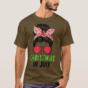 Christmas In July Messy Bun Hair Watermelon Summer T-Shirt