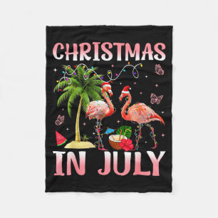Christmas In July Nk Flamingo Santa Hat Christmas Fleece Blanket