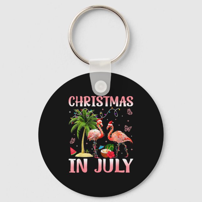Christmas In July Nk Flamingo Santa Hat Christmas  Keychain (Front)