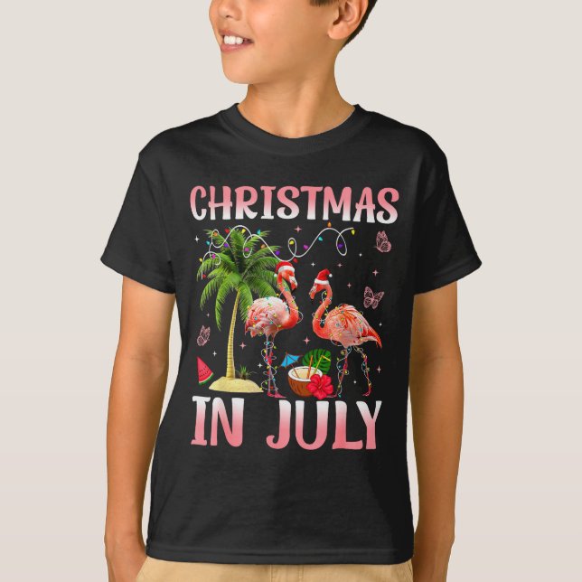 Christmas In July Nk Flamingo Santa Hat Christmas  T-Shirt (Front)