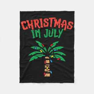 Christmas In July Palm Tree Lights Tropical Summer Fleece Blanket