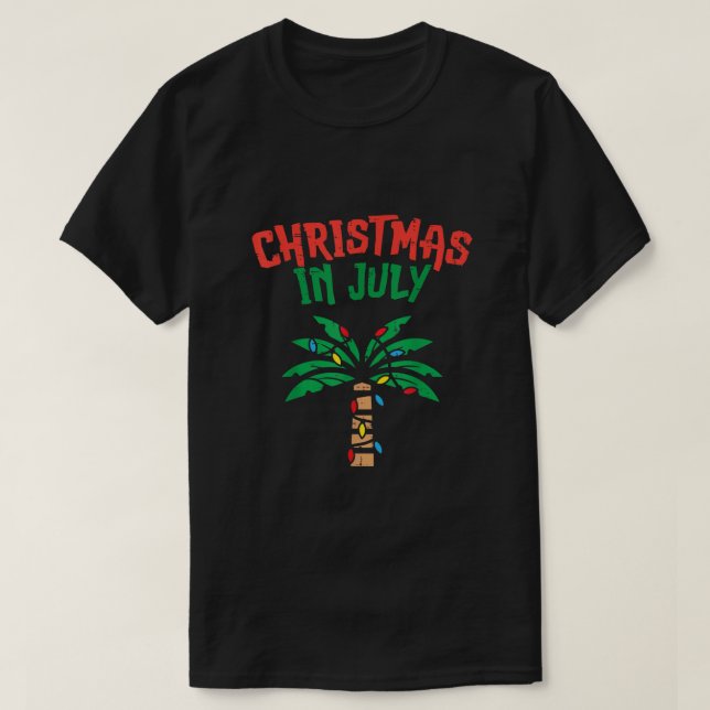 Christmas In July Palm Tree Lights Tropical Summer T-Shirt (Design Front)