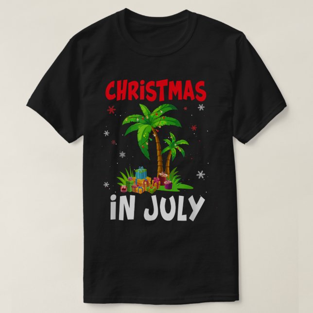 Christmas In July Palm Tree Xmas Tree Beach Summer T-Shirt (Design Front)