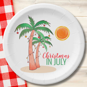 Christmas in July Palm Trees Party Paper Plate