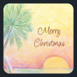Christmas in July Party Tropical Beach Colourful Square Sticker<br><div class="desc">Christmas in July Party sticker,  with a colourful tropical beach design. With red customizable lettering,  you can add your own message. Great for celebrating your summer celebration.</div>