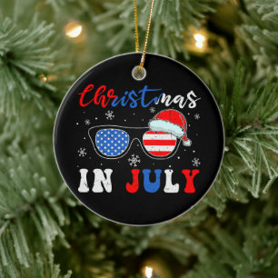 "Christmas in July" – Patriotic Sunglasses  Ceramic Ornament