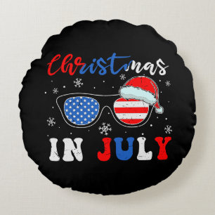 "Christmas in July" – Patriotic Sunglasses Round Pillow