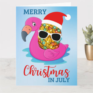 Christmas in July Pineapple Santas Hat Flamingo Ho Card
