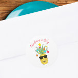 Christmas in July Pineapple Tropical Holiday  Classic Round Sticker<br><div class="desc">This fun Christmas in July sticker features a yellow pineapple decorated as a Christmas Tree and wearing sunglasses!
Original Watercolor © Michèle Davies.</div>