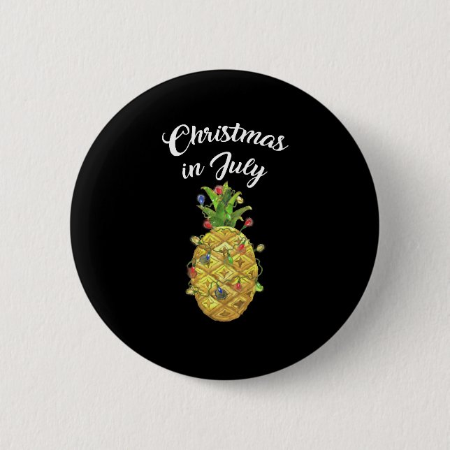 Christmas In July Pineapple Xmas Tree Lights 2 Inch Round Button (Front)