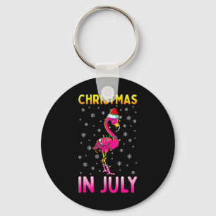 Christmas In July Pink Flamingo Funny Xmas Men Wom Keychain