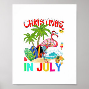 christmas in july pink flamingo funny xmas men wom poster