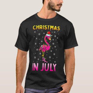 Christmas In July Pink Flamingo Funny Xmas Men Wom T-Shirt