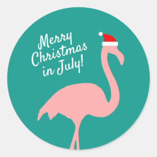 Christmas in July pink flamingo Santa Claus Classic Round Sticker